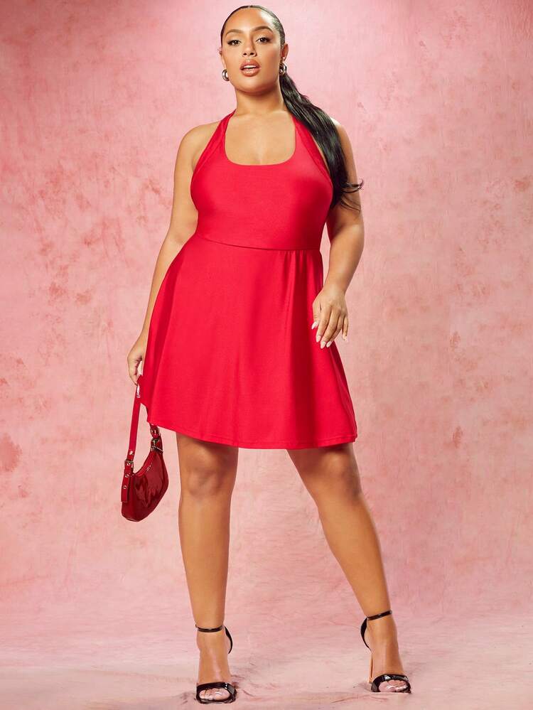 Valentine's Day Plus Size Women's Red Backless Short A-Line Bodycon Dress