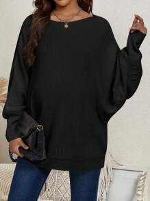 SHEIN Maternidad Jersey de manga murciélago tejido de canalé - Negro - Ver 3