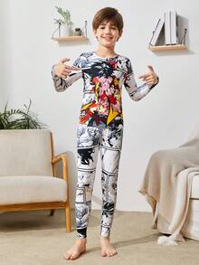 2入組修身款卡通印花圓領長袖t恤和針織睡衣,非常適合冬季 - 彩色 - 查看 4