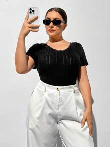 SHEIN Essnce 大尺碼純色十字背心連體褲 - 露肉款 - 黑色 - 查看 6