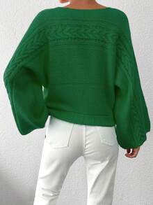 EURMUSE Women'S Solid Color Flared Sleeves Sweater - Lime Green - View 2