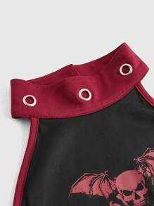 ROMWE Goth 女式哥特式骷髅图案印花修身无袖背心，适合夏季和学校穿着 - 黑色 - 查看 4