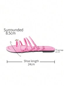 女士休闲时尚加大码平底人字拖凉鞋，圆头，蝴蝶结细节，一扣弹力一脚蹬 - 粉色 - 查看 3