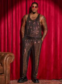 Manfinity VCAY Bộ quần áo ba lỗ đính sequin cỡ lớn dành cho nam - Vàng - Xem 4