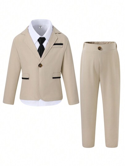 SHEIN 2 pièces/ensemble Costume de jeune garçon élégant, veste blazer à col contrasté + pantalon, tenue de cérémonie élégante pour anniversaire, mariage, baptême, anniversaire, remise de diplôme
