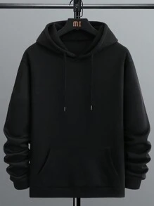 Men's Slogan Print Regular Fit Hoodie - Black - View 2