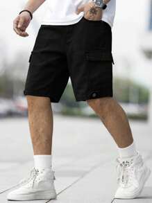 Manfinity Homme Men Cotton Flap Pocket Side Bermuda Denim Shorts Jorts - Black - View 1