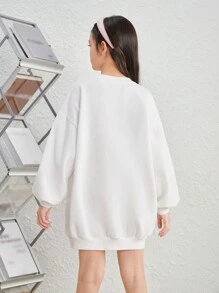 Tween 女孩寬鬆學院風圓領大字母印花衛衣連身裙 - 白色 - 查看 2