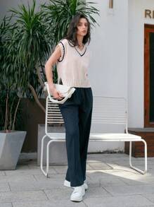 Anewsta 女士彩色條紋毛線背心 - 粉色 - 查看 8