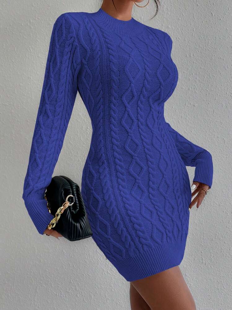 SHEIN Priv Cable Knit Backless Sweater Dress | SHEIN USA