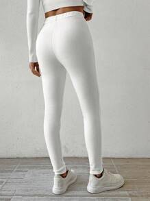 SHEIN Unity 女式纯色保暖内衬紧身裤 - 白色 - 查看 2