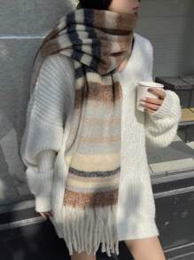 女性時尚秋冬圍巾 - 棕色 - 查看 1