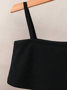 SHEIN Bé gái Đẹp , Thanh lịch , Thoải mái , Và Áo ba lỗ Với Đá hoa In Quần loe Hai chiếc Bộ Cho mùa hè - màu đen - Xem 4