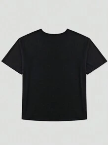 Flirla 女式加大码猫咪印花短袖夏季 T 恤 - 黑色 - 查看 2