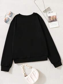 Tween女孩的字母印花運動衫 - 黑色 - 查看 2