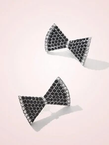 SHEIN MOD 1 Par De Pendientes Con Lazo Llenos De Diamantes De Imitación En Diseño Personalizado - Blanco y Negro - Ver 5
