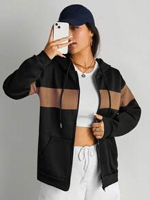 SHEIN EZwear Của phụ nữ Khối màu Dây rút Hoodie - Nhiều màu - Xem 4