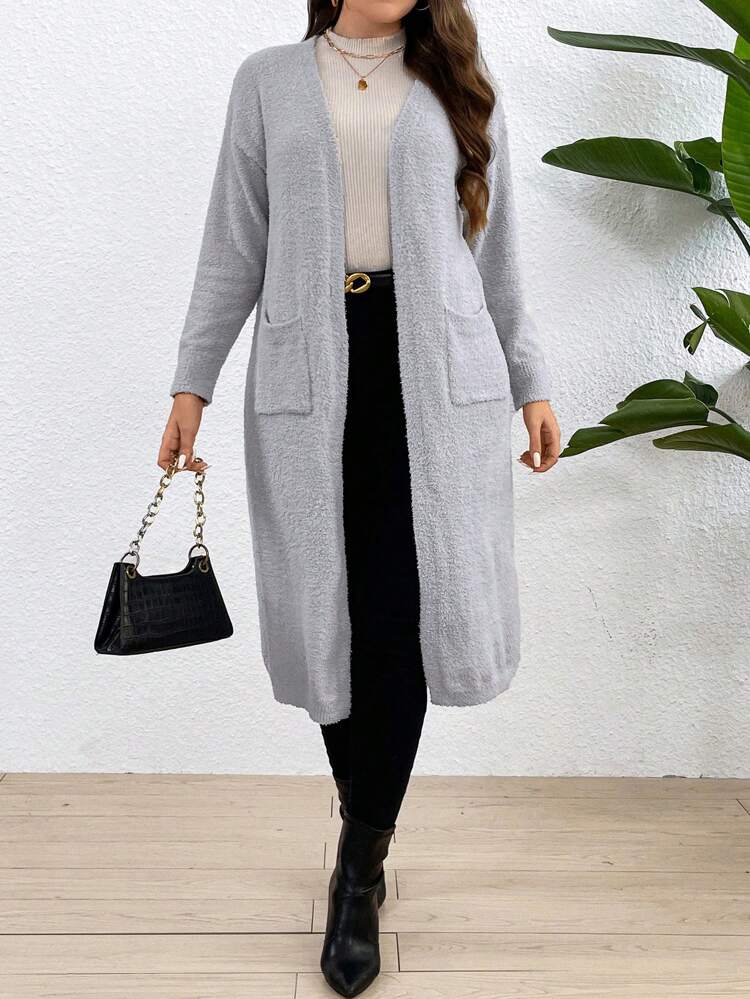 Plus Size Women'S Cardigan With Double Pockets