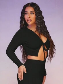 SHEIN SXY 女式正面打結短上衣和緊身褲套裝