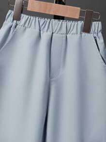 SHEIN Conjunto De Camisa Com Colarinho De Beisebol E Shorts Com Estampa De Letras Para Meninos Adolescentes - Azul bebê - Visão 5