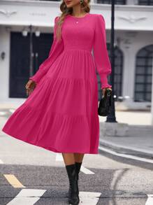 SHEIN Clasi Vestido Largo Con Mangas Largas Y Corte Transversal En La Parte Delantera - Rosa Fucsia - Ver 5