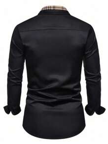 Camisa casual de retazos para hombres de talla grande - Negro - Ver 2