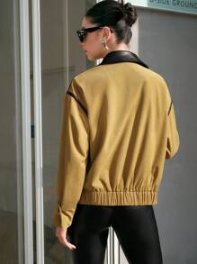 Anewsta Chaqueta De Pana Y Pu En Patchwork - Amarillo - Ver 2