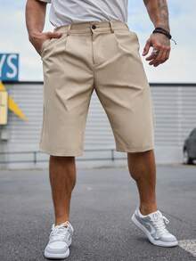 SHEIN Manfinity Homme Loose Fit Men's Solid Knee Length Shorts - Apricot - View 4