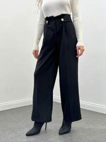 SHEIN Cottnline Women's Wide Leg Pants - Black - View 5