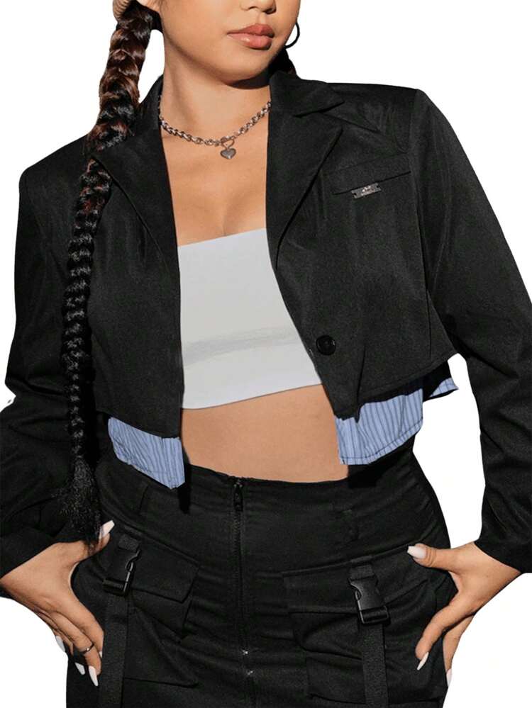 Ladies Plus Size Color Block Short Blazer