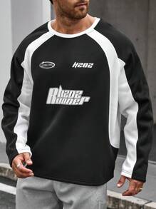 Manfinity Homme Men's Plus Size Letter Print Raglan Sleeve Sweatshirt - Black - View 5