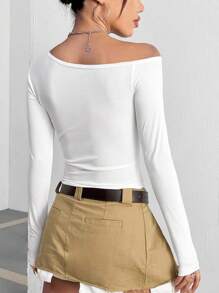 SHEIN Unity White Asymmetrical Collar Long Sleeve T-Shirt - White - View 2