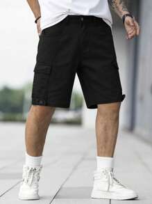 Manfinity Homme Men Cotton Flap Pocket Side Bermuda Denim Shorts Jorts - Black - View 7