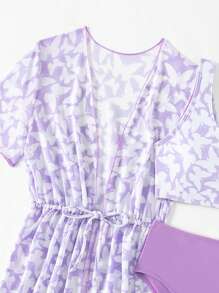 SHEIN Bộ Bikini Tween Girl In Hình Bướm Phù Hợp Với Bộ Đi Biển Mùa Hè - Màu tím - Xem 4