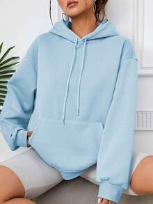 SHEIN EZwear 女士帶有信封印花後背的帽衫 - 淺藍色 - 查看 3