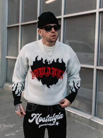 Street Life Männer Buchstaben Feuer Grafik Pullover