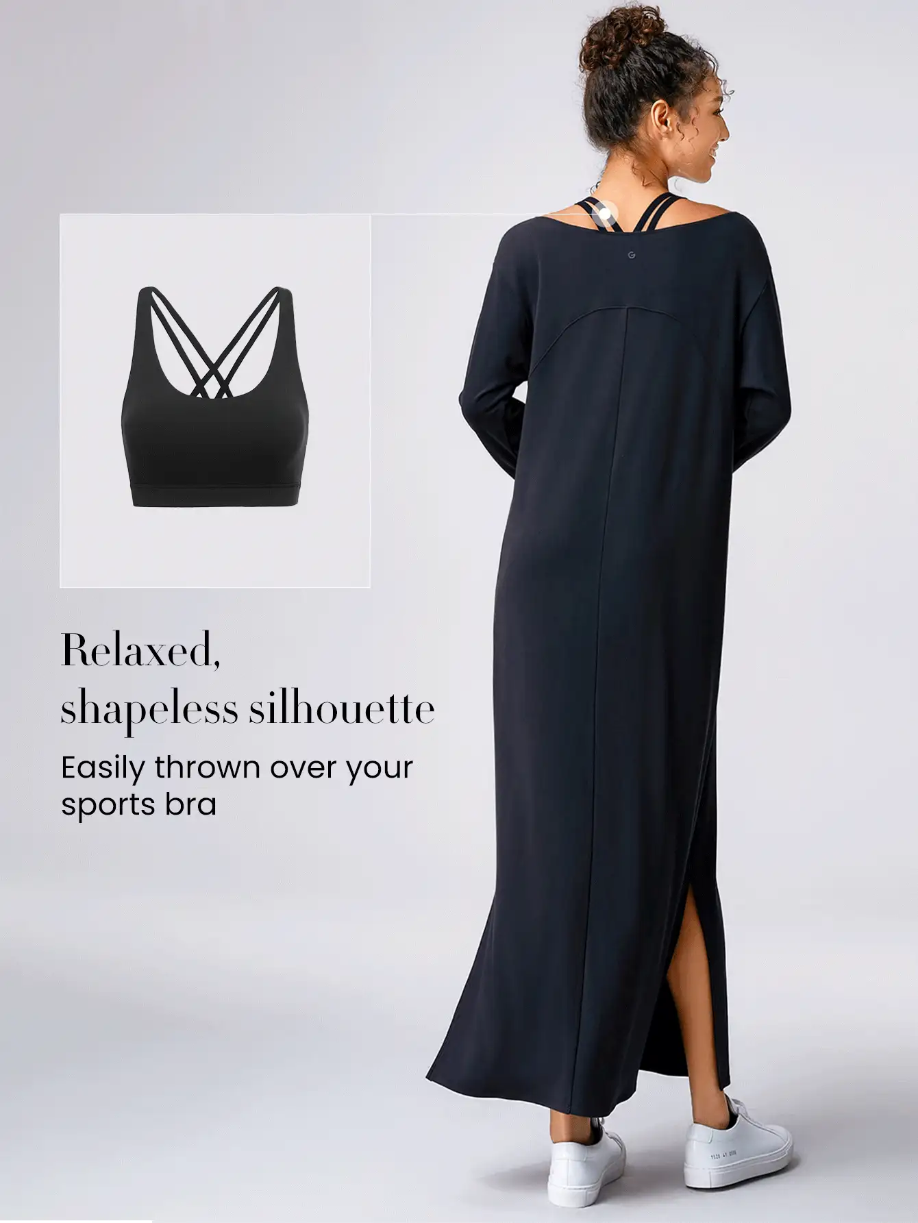 GLOWMODE Sọc Mượt Modal Bên Khe Đầm - màu đen - Xem 3