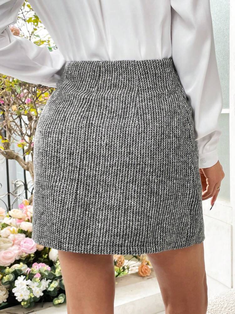 Wrap Style Asymmetrical Skirt With Button Decors