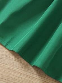 SHEIN Young Girl Summer Dress With Ruffles, Casual Fashion Ruched Dress - Dark Green - View 3
