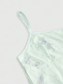 ROMWE Summer Elegant Butterfly Sequined Embroidered Camisole Dress - Green - View 3