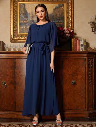 Dark Blue Elegant Blue Chiffon Mother Of The Bride Dress For Wedding Party