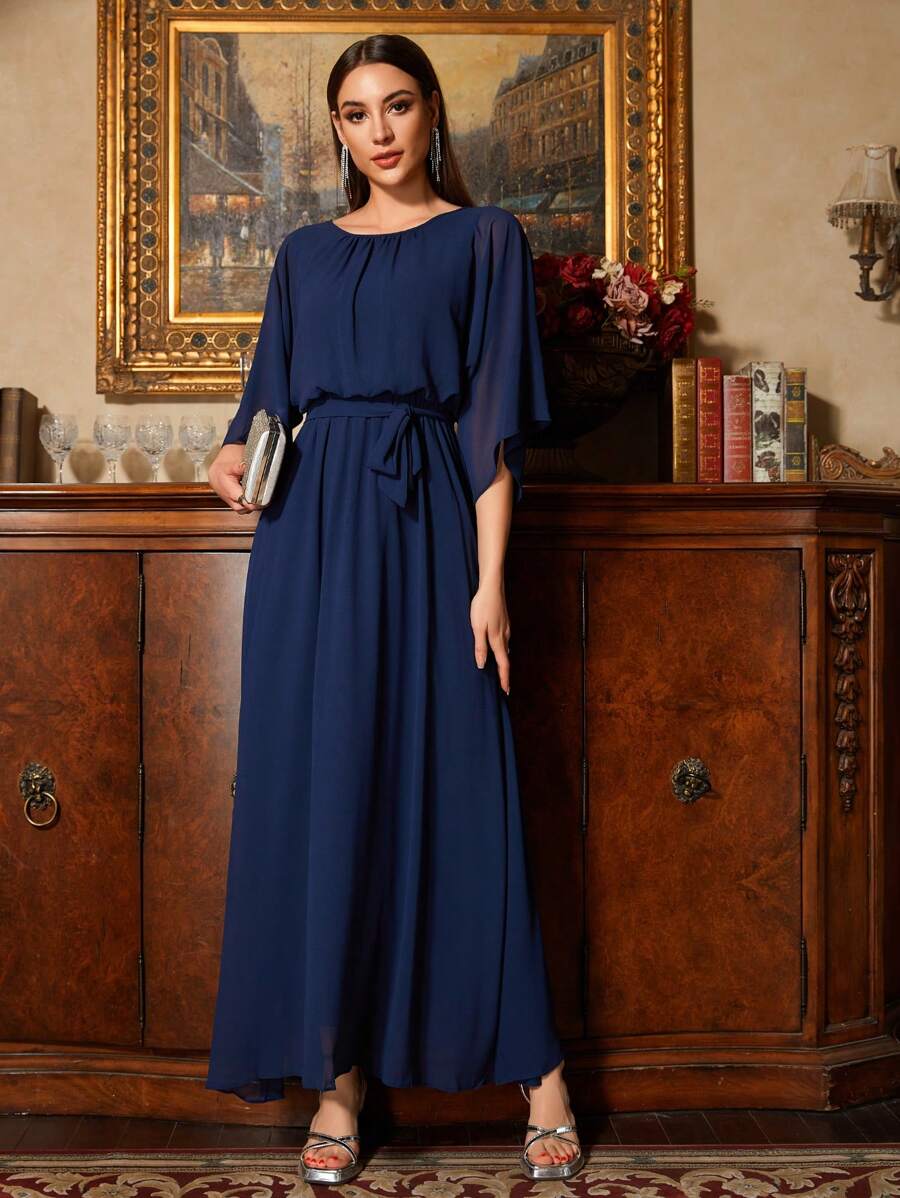 Dark Blue Elegant Blue Chiffon Mother Of The Bride Dress For Wedding Party