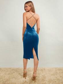 SHEIN BAE Của phụ nữ Vượt qua Không lưng Dây đeo Mì Ý  Đầm - Màu xanh ngọc - Xem 1