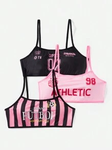 ROMWE Street Life 3pcs Letter & Stripe Pattern Bra Lingerie - Multicolor - View 1