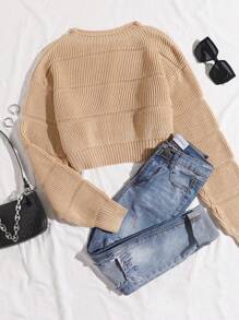 Franclia Women's Round Neck Pullover Sweater,Long Sleeve Tops Knit Pullover Fall Winter Sweater - Khaki - View 5