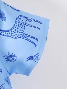 Em bé Con trai Con voi & In hoa  cao cổ in Ngắn tay Áo sơ mi Với Vòng cổ , Kỳ nghỉ Phong cách Cho mùa hè - Màu xanh lam - Xem 7