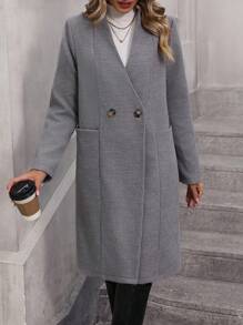 SHEIN LUNE 女式羊毛v領外套 - 淺灰色 - 查看 4