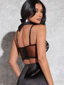 SHEIN Haute Pha lê Cắt tỉa Chấm Lưới Áo lót - màu đen - Xem 2