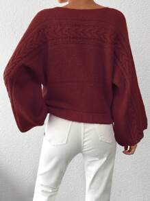 EURMUSE Ladies' Solid Color Batwing Sleeve Sweater - Burgundy - View 2