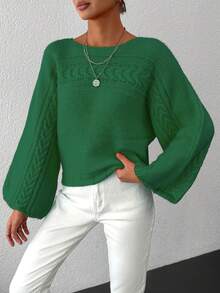 EURMUSE Women'S Solid Color Flared Sleeves Sweater - Lime Green - View 4